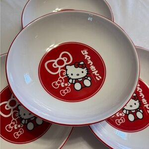 Hello Kitty San Rio 9" Ceramic Pasta Bowl Red & White Bows Set Of 4 NEW